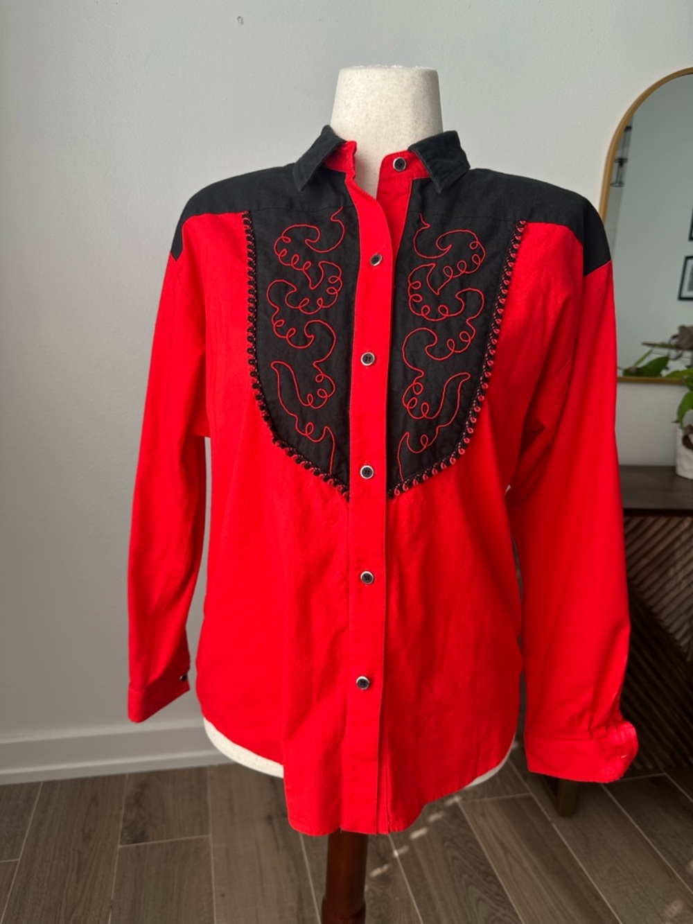 Vintage Red Western Embroidered Button Up Shirt